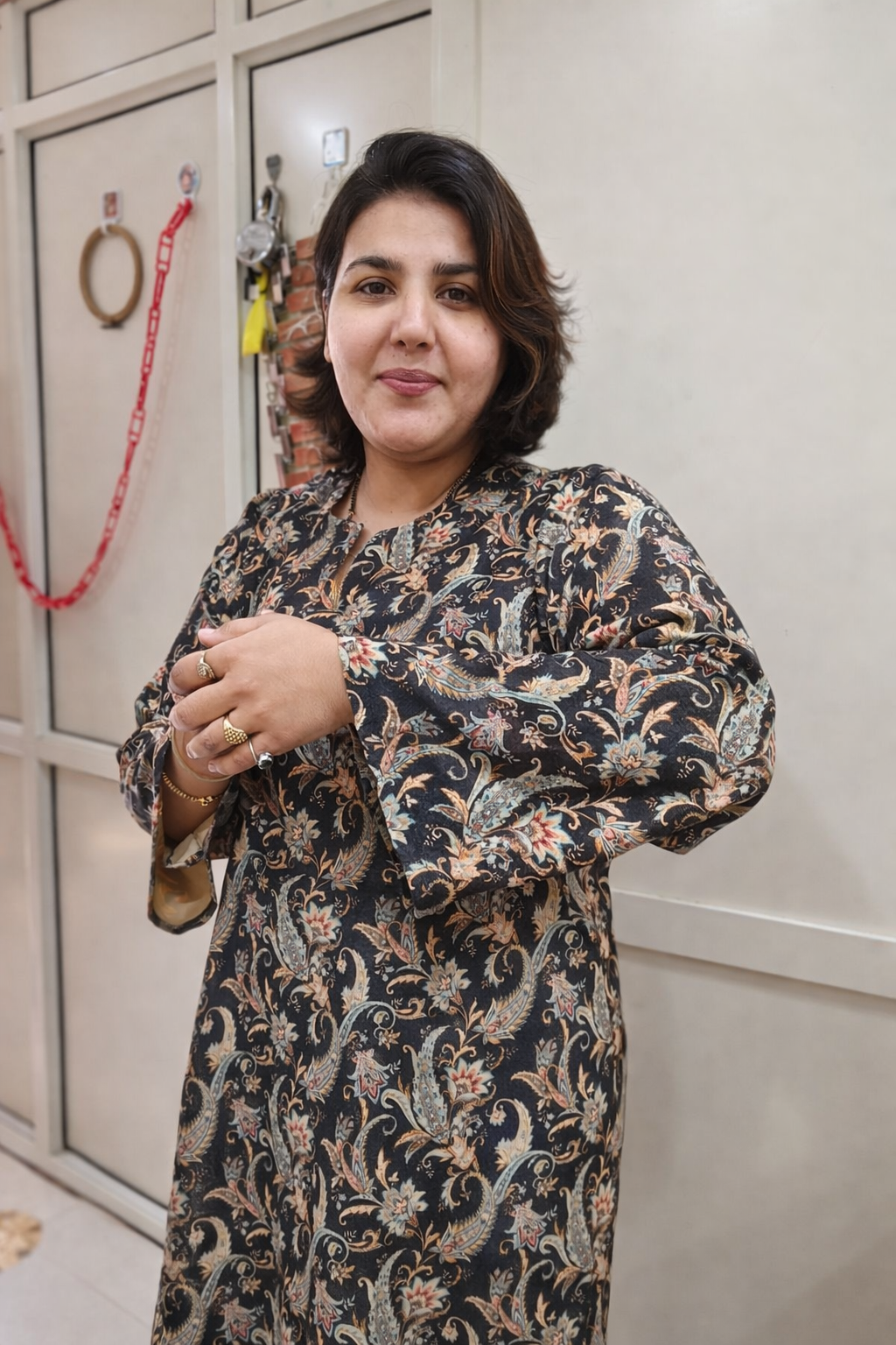 Women Floral Kurti with Pintex and ghota work black