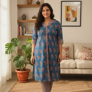 Women Kurti Set Soft Cotton Floral Kurti With Lining Pant Set