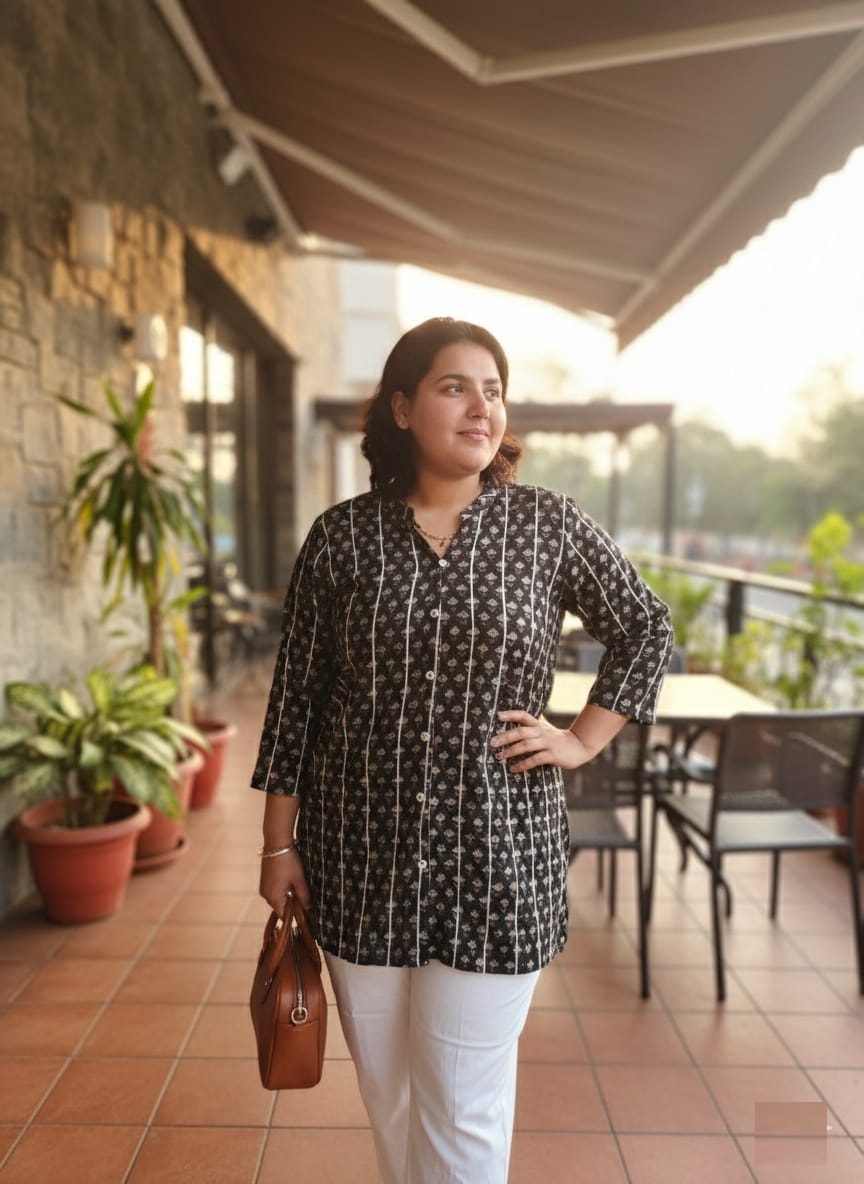 Women Kurti with Pintex and ghota work black