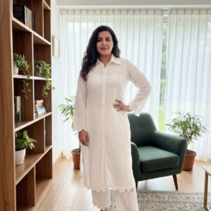 Women Chicken cotton fabric Kurti Set pakistani look with cutwork Pant